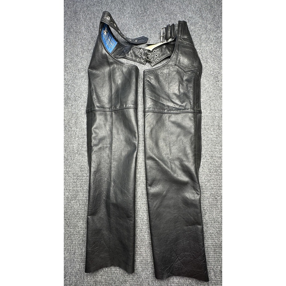 X Element‎ Leather Chaps Mens XS Black Motorcycle Riding Zip Leg Biker Pants